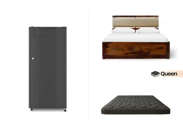 Fridge with Belle Queen Bed and Mattress Combo